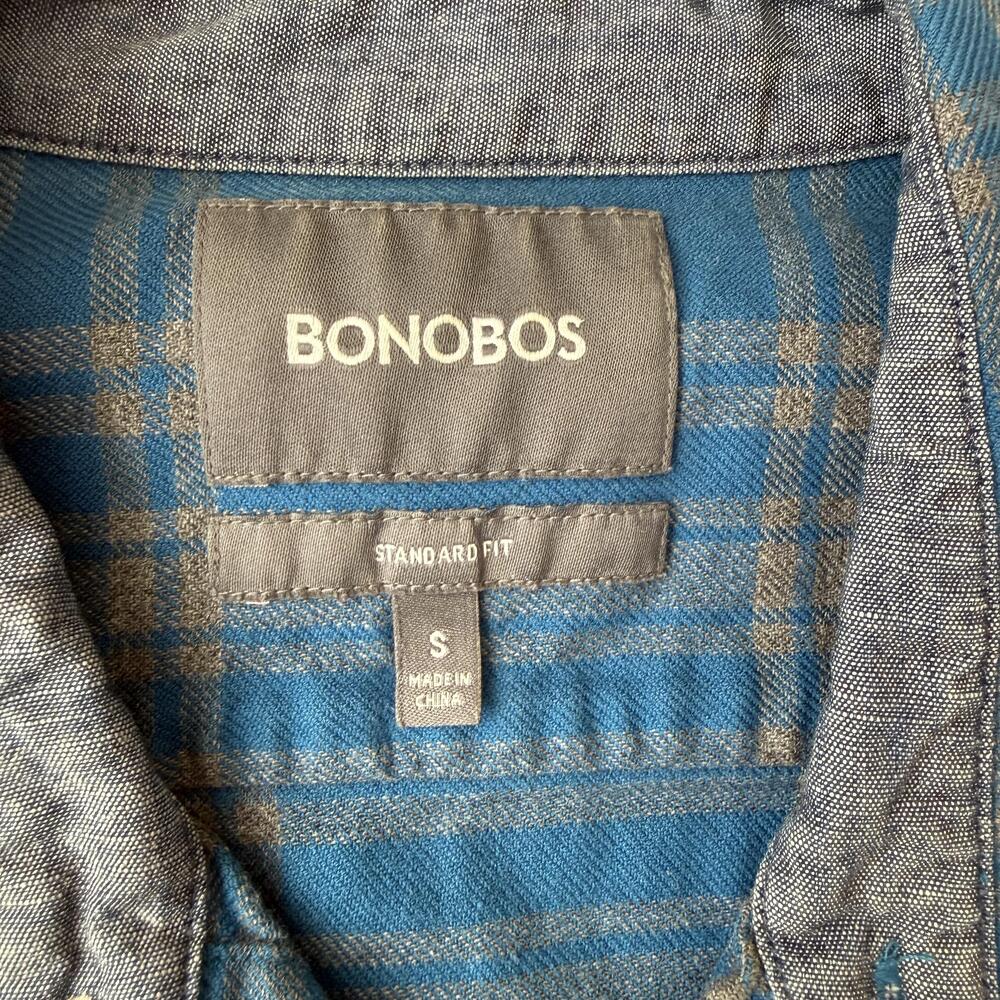 Bonobos Shirt Mens Small Blue Gray Plaid Flannel Button Up Long Sleeve Casual - Picture 3 of 7